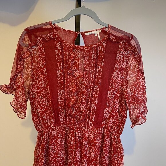 NWT Anthropologie Floreat Red Print Ruffle Lace Sheer Dress - Picture 7 of 16